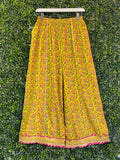 Mustard Floral Border-Print Wide-Leg Pants — front