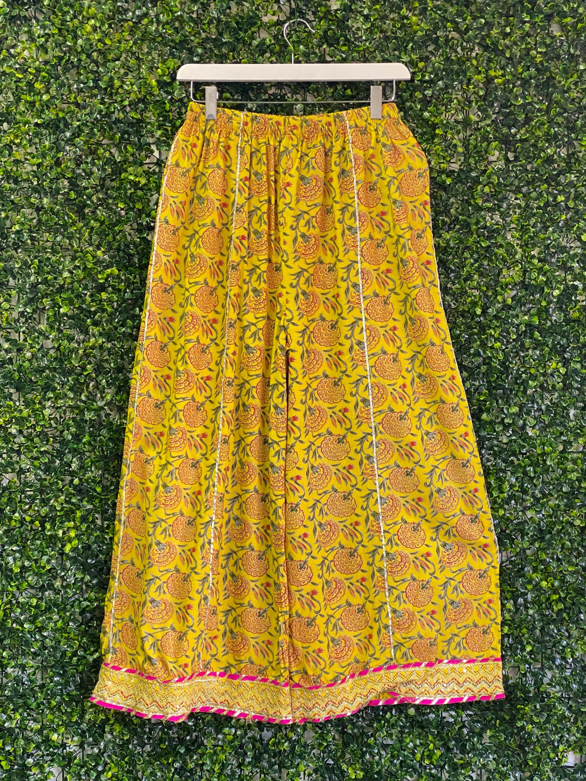 Mustard Floral Border-Print Wide-Leg Pants — back