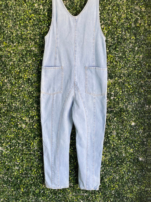 Light Wash Denim Relaxed Dungarees — detail