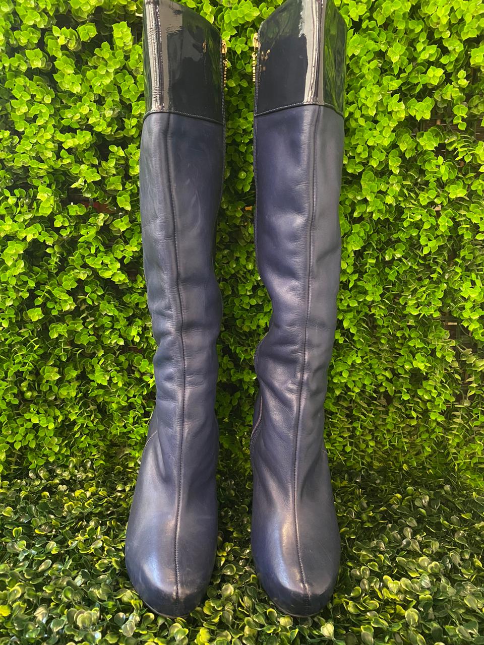 Carrano Navy Knee-High Heeled Boots