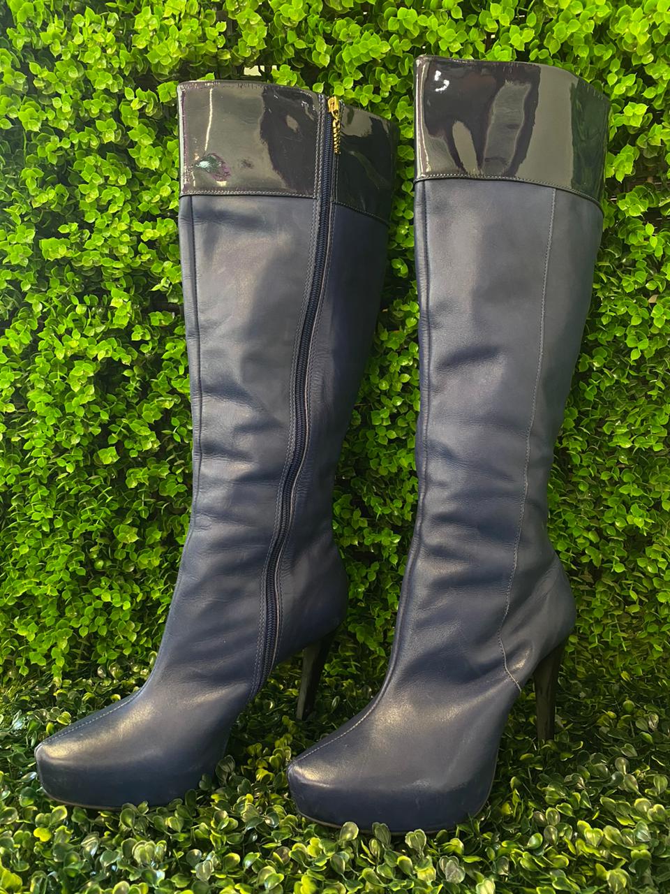 Carrano Navy Knee-High Heeled Boots