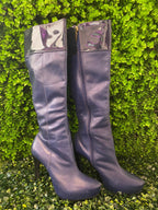 Carrano Navy Knee-High Heeled Boots