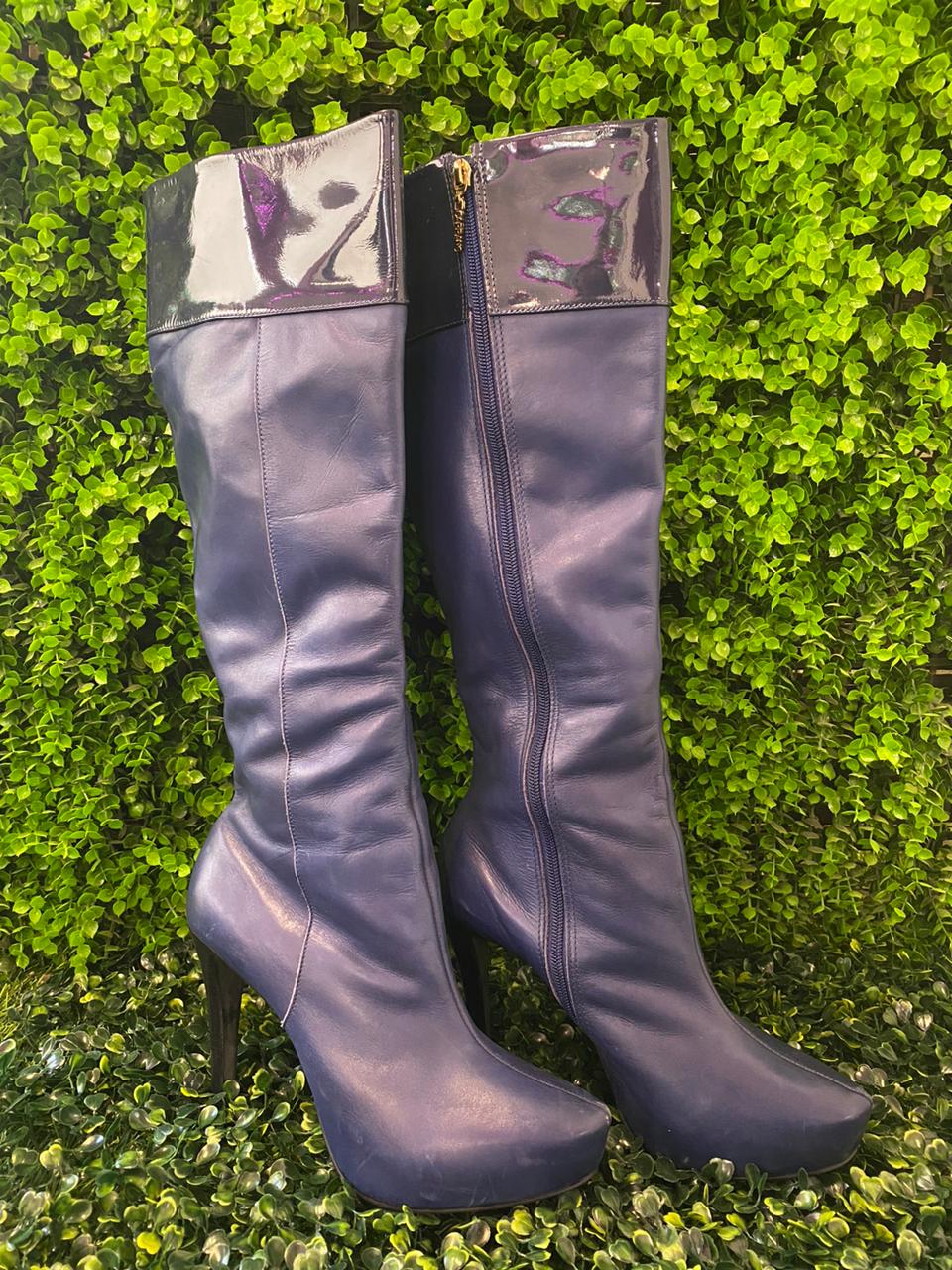 Carrano Navy Knee-High Heeled Boots