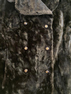 Black Faux Fur Double-Breasted Jacket with Belt Detail