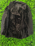 Black Faux Fur Double-Breasted Jacket with Belt Detail