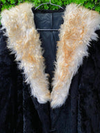 Black Faux Fur Coat with Cream Collar & Pockets