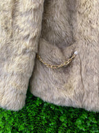 Cream Faux Fur Jacket with Chain Pocket Detail