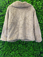 Cream Faux Fur Jacket with Chain Pocket Detail
