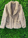 Cream Faux Fur Jacket with Chain Pocket Detail