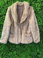 Cream Faux Fur Jacket with Chain Pocket Detail