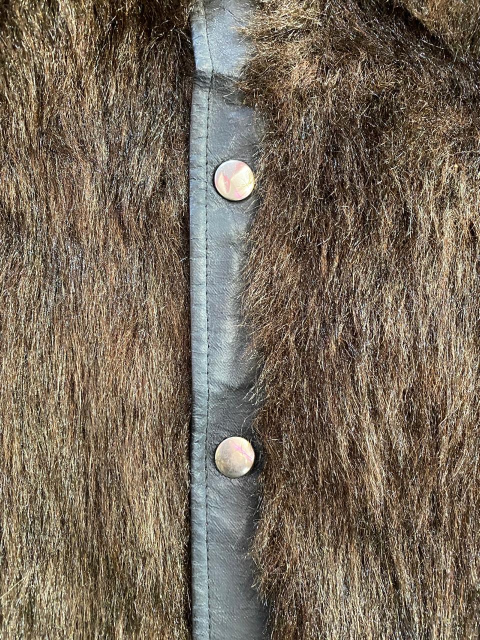 Dark Faux Fur Button-Front Jacket