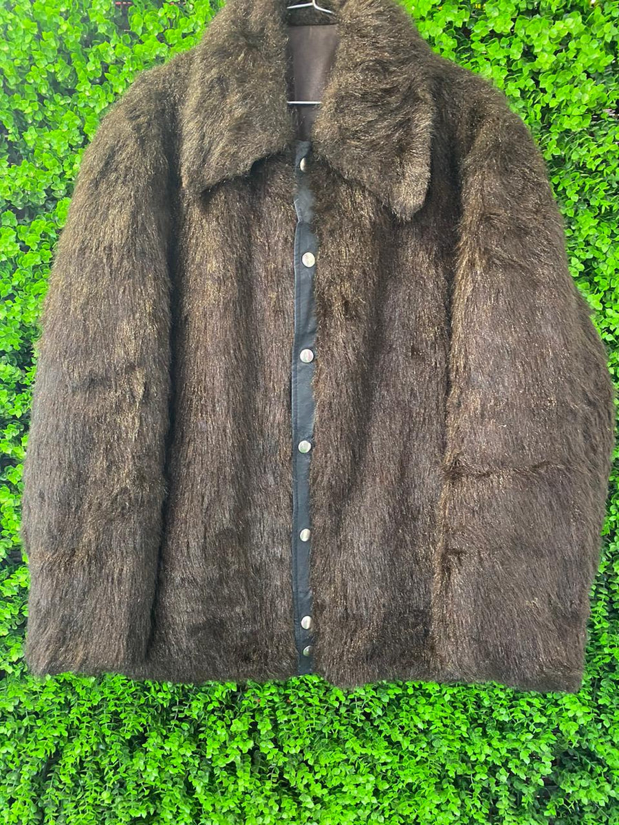 Dark Faux Fur Button-Front Jacket