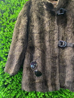 Dark Faux Fur Jacket with Buckle Fastening and Pockets
