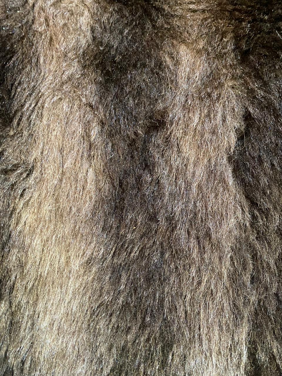 Dark Faux Fur Jacket with Buckle Fastening and Pockets