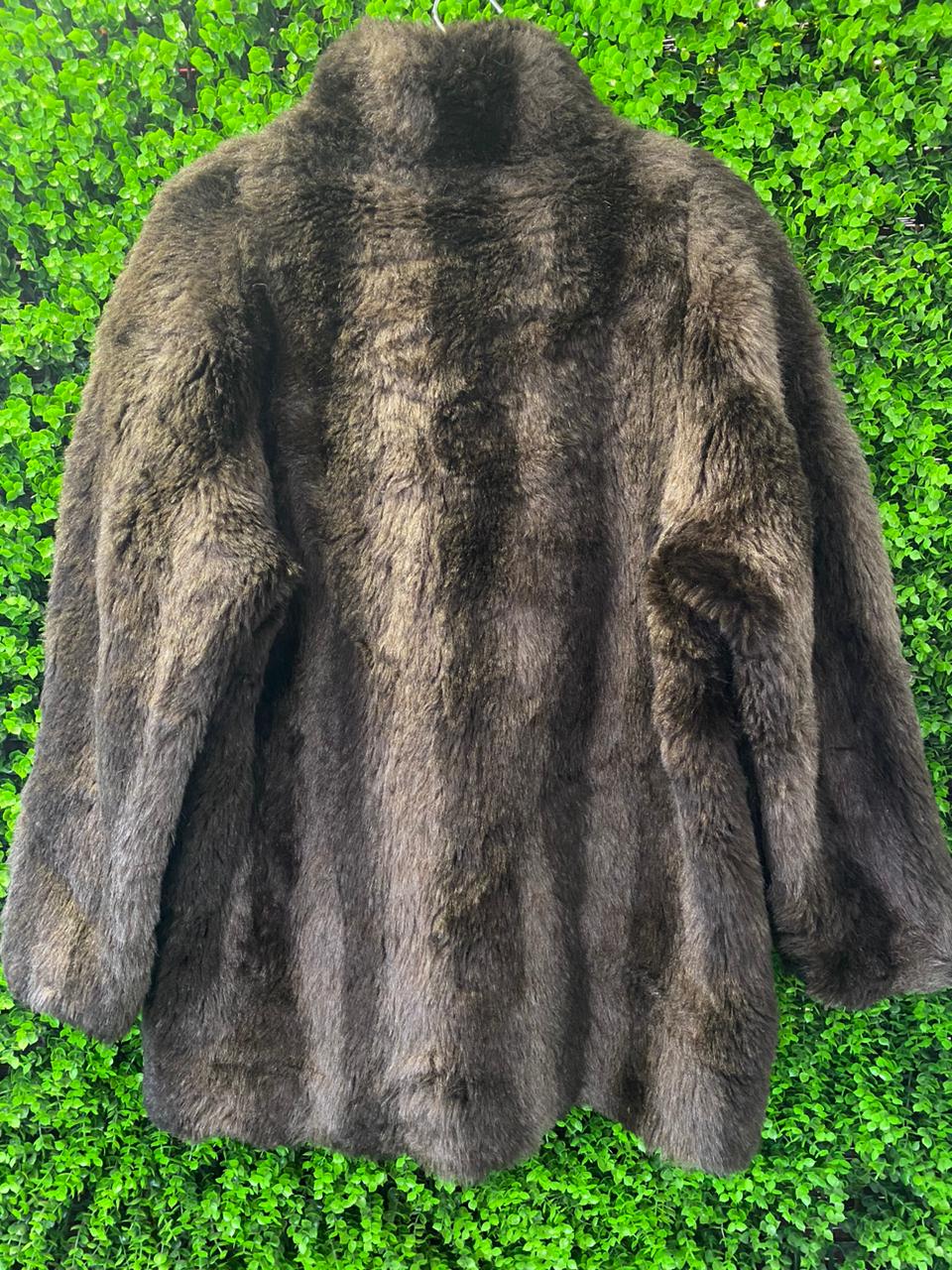 Dark Faux Fur Jacket with Buckle Fastening and Pockets