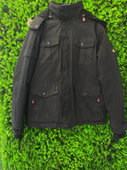 Black Utility Parka Jacket with Faux Fur Trim Hood