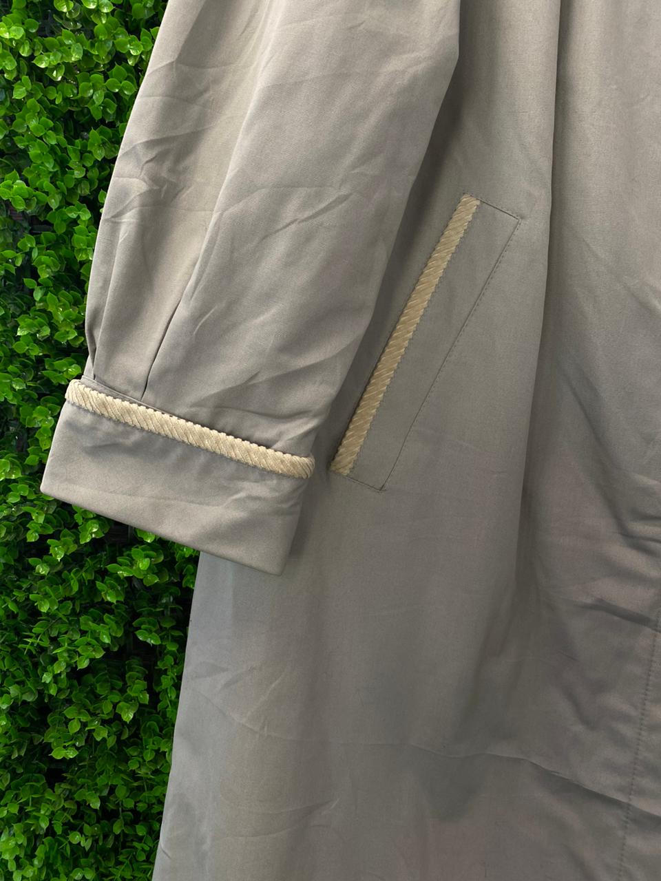 Vintage-Inspired Grey A-Line Coat with Rope Trim
