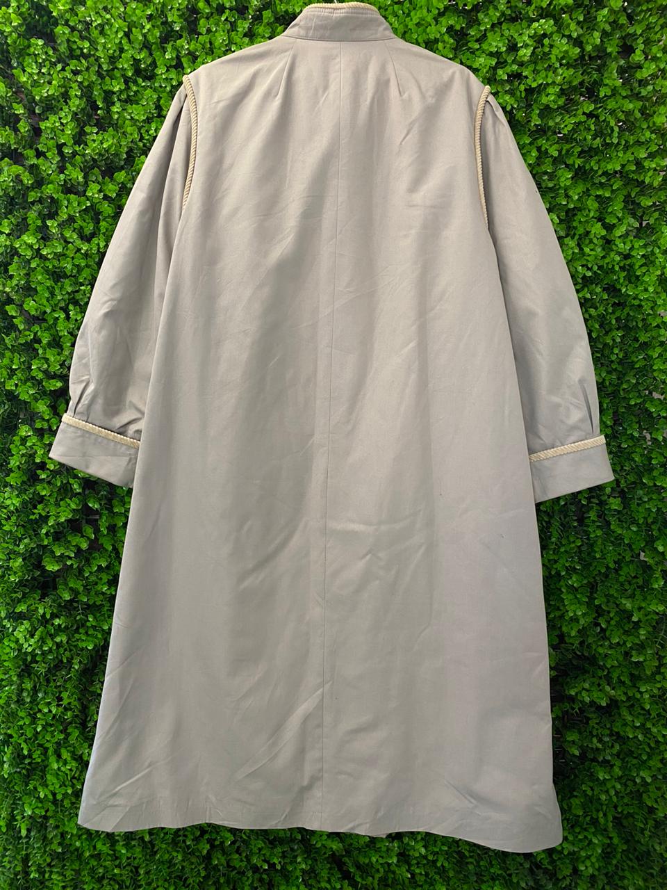 Vintage-Inspired Grey A-Line Coat with Rope Trim