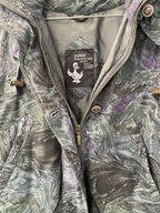Marble Print Hooded Puffer Jacket with Faux Fur Trim