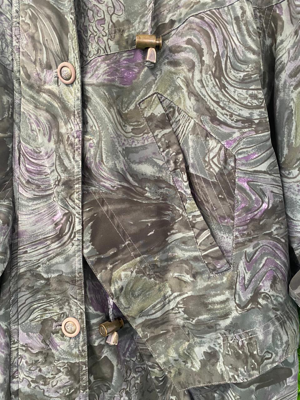 Marble Print Hooded Puffer Jacket with Faux Fur Trim