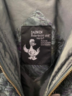 Marble Print Hooded Puffer Jacket with Faux Fur Trim