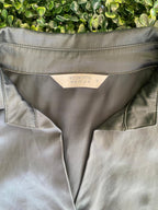 Charcoal Satin Button-Up Blouse