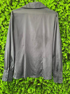 Charcoal Satin Button-Up Blouse