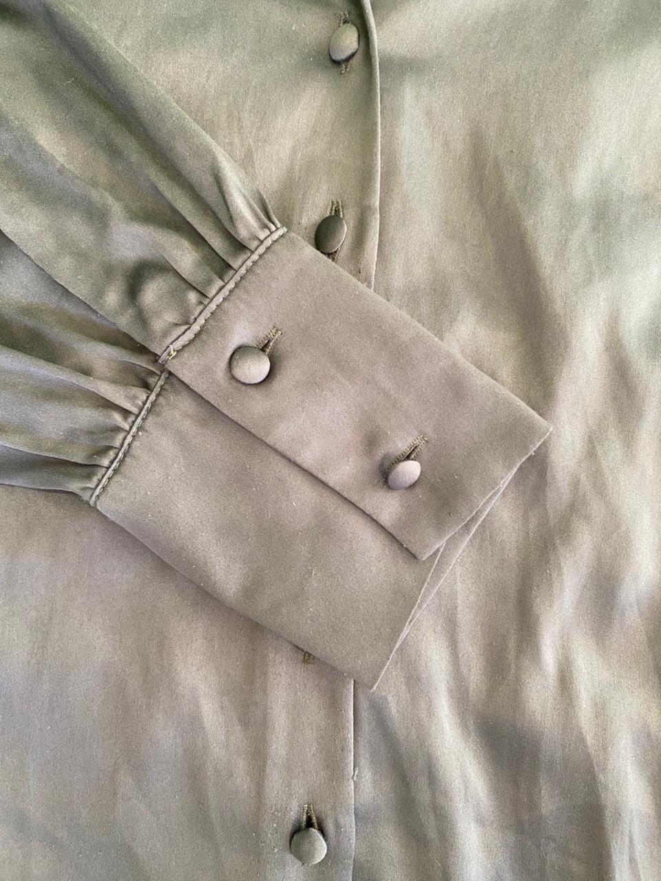 Charcoal Satin Button-Up Blouse