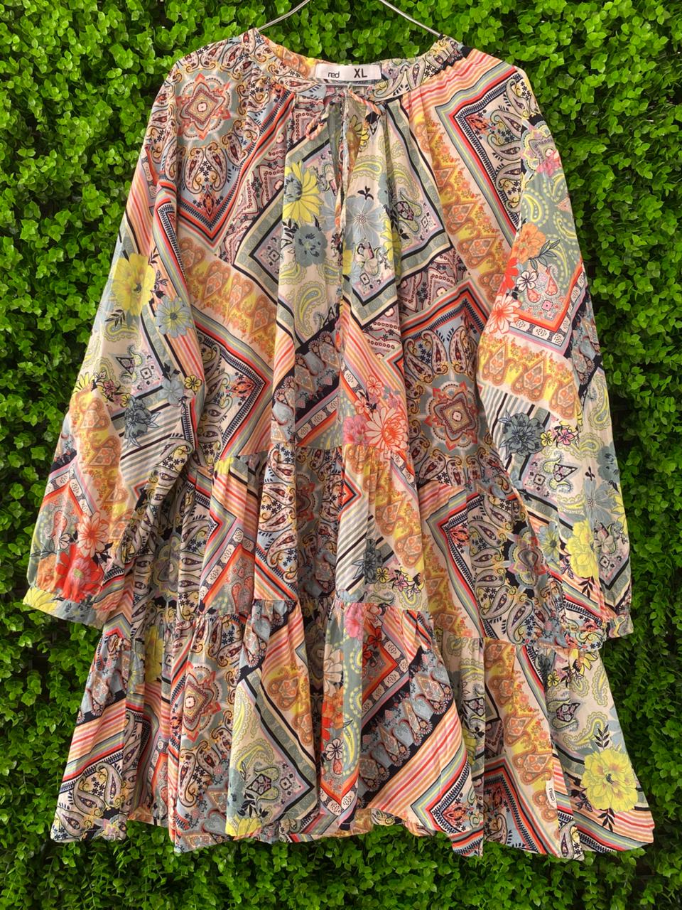 Patchwork Print Smock Dress