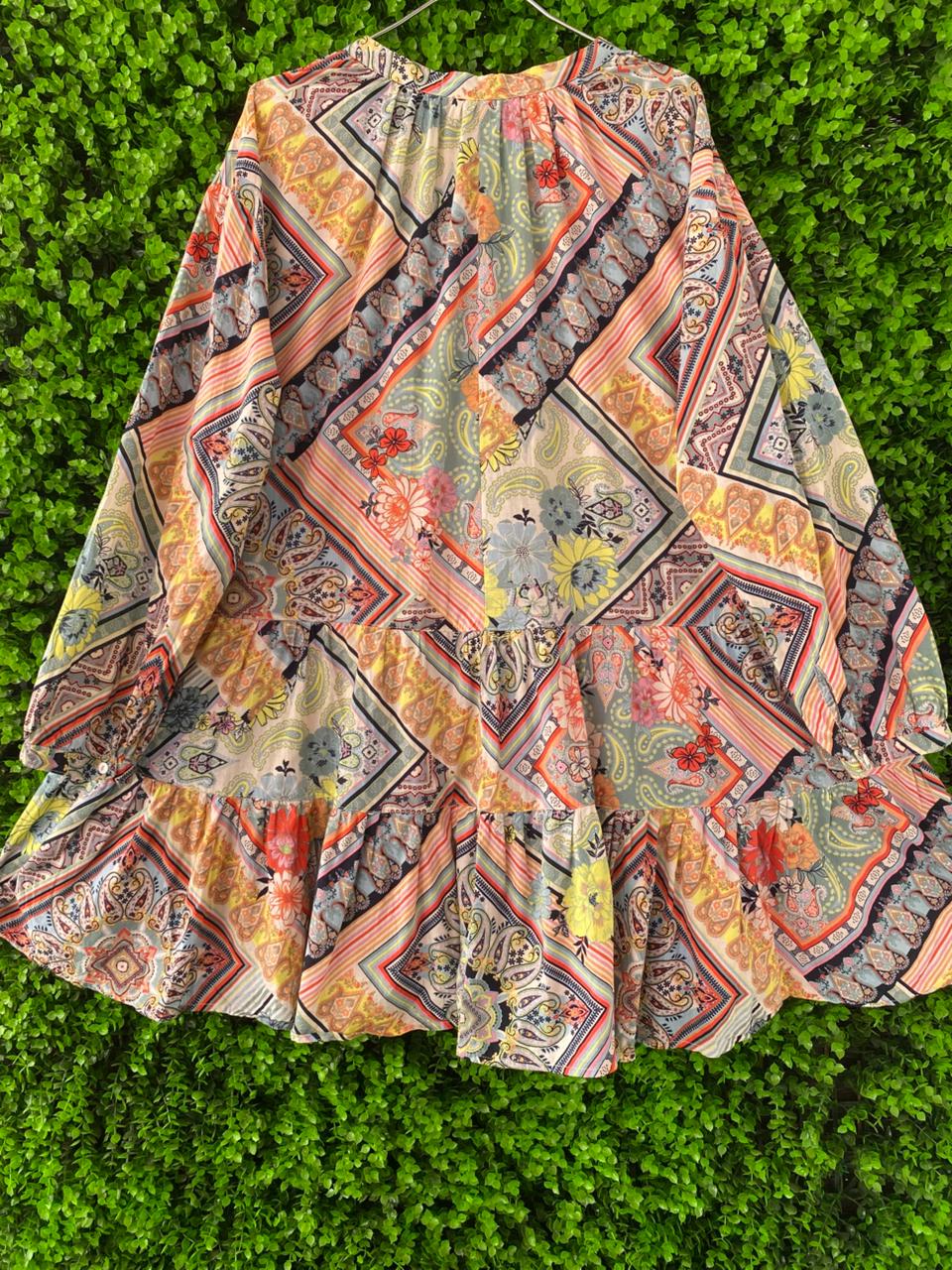 Patchwork Print Smock Dress