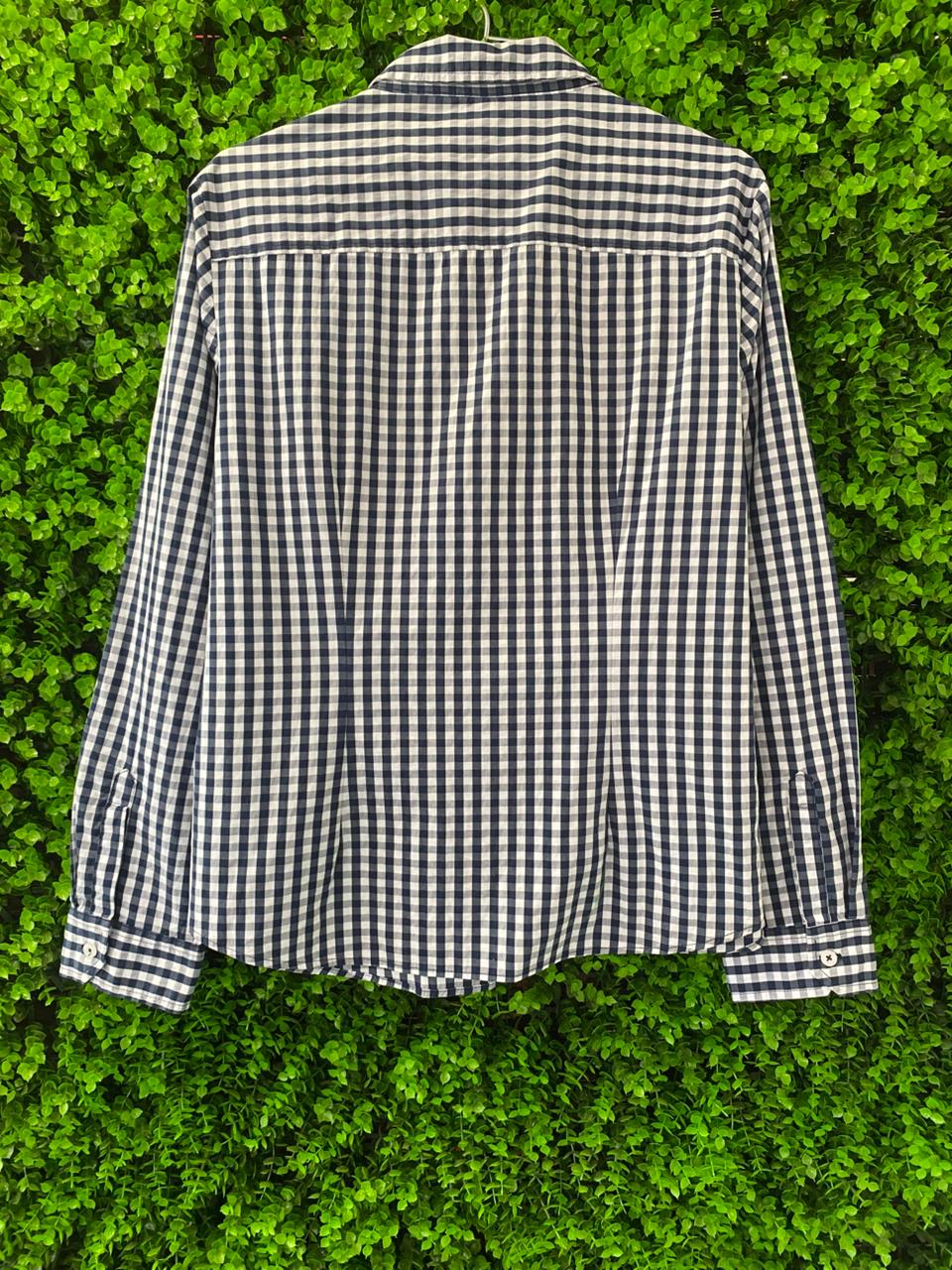 Navy & White Gingham Check Button Shirt