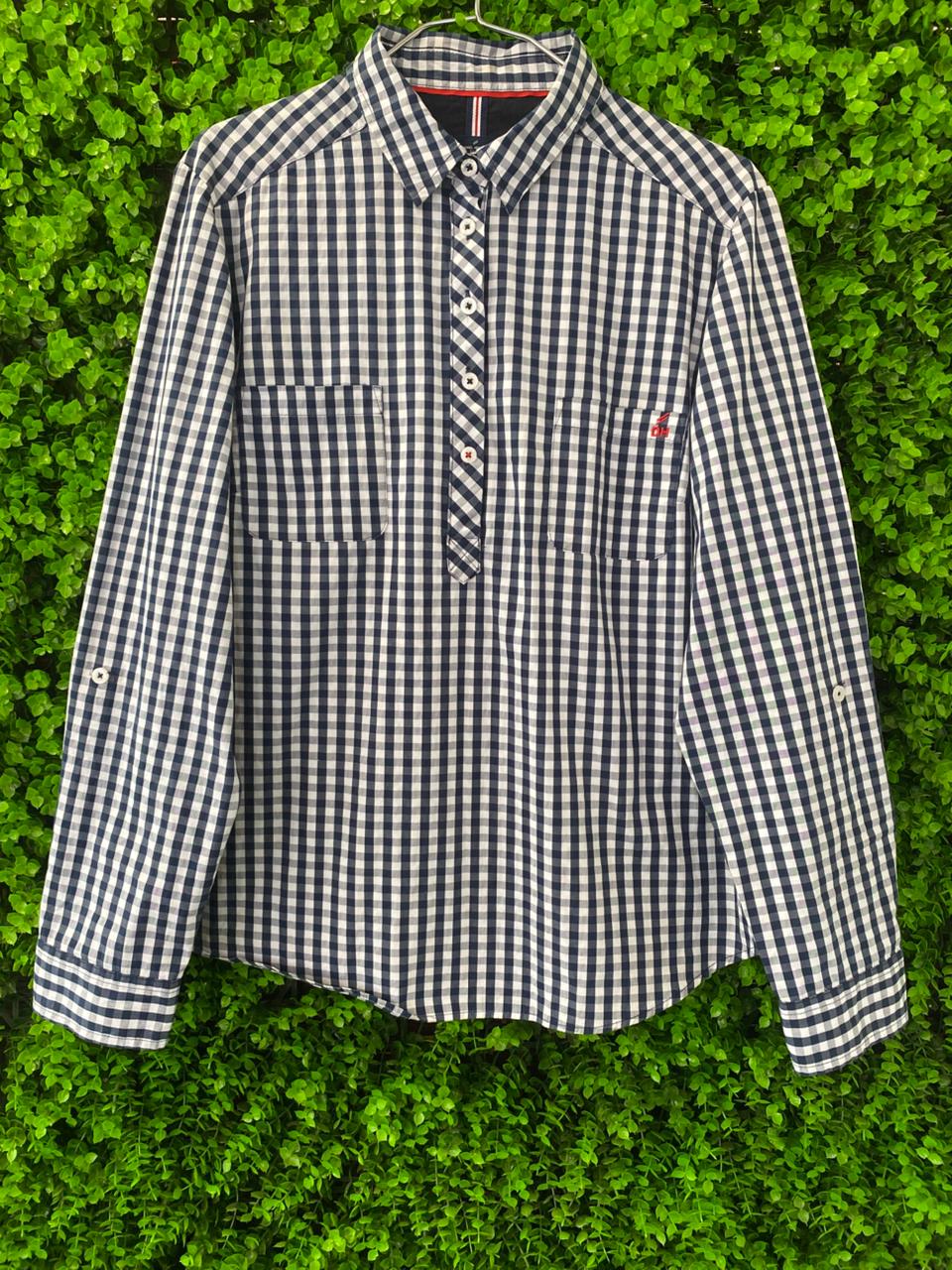 Navy & White Gingham Check Button Shirt