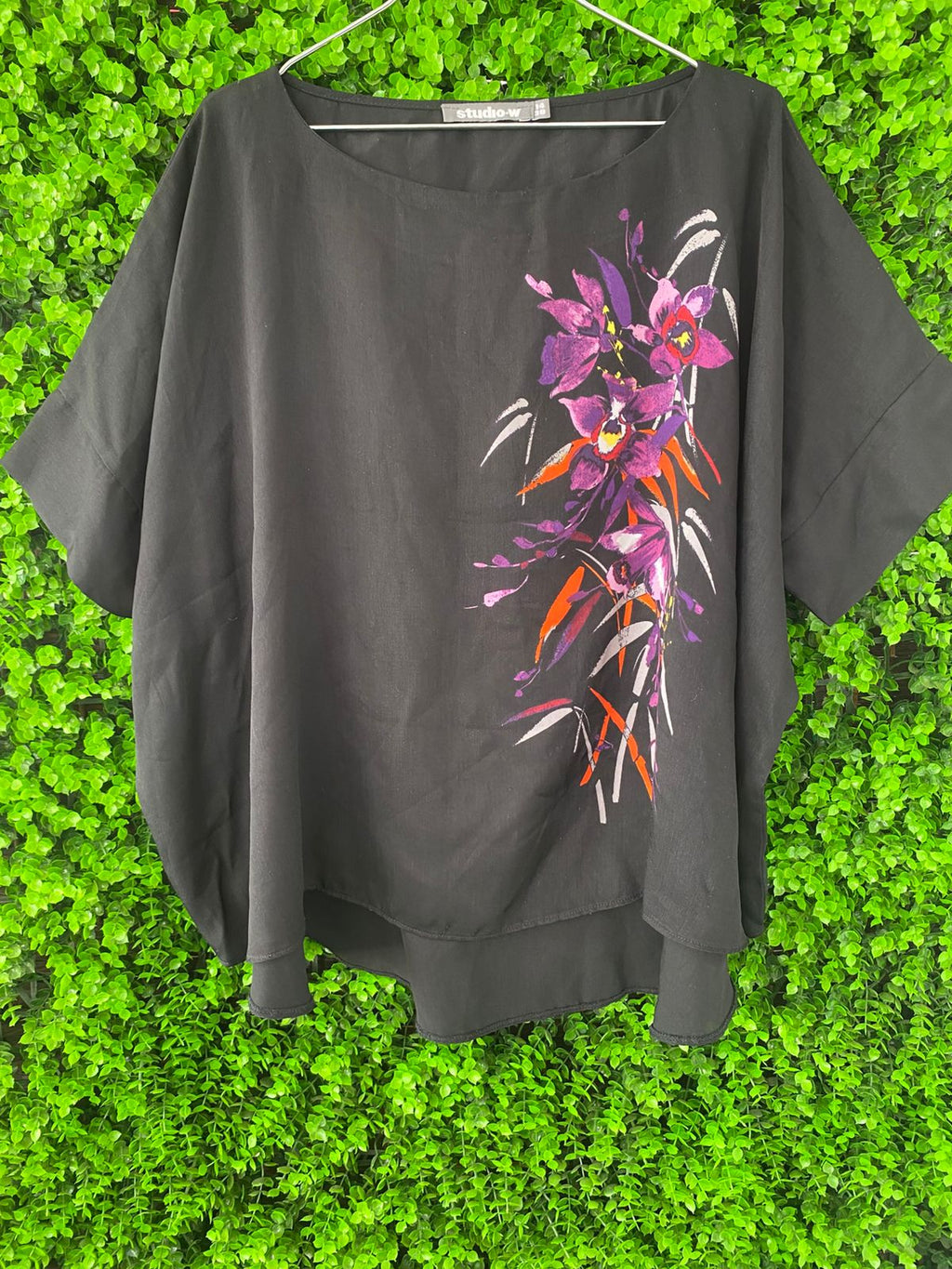 Black Floral Print Boxy Blouse