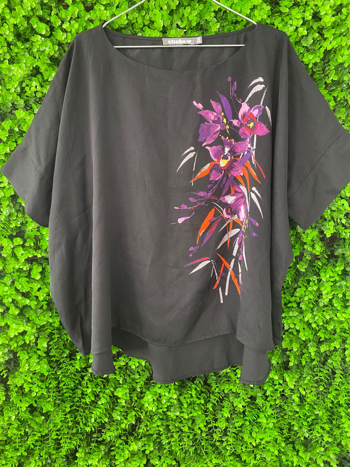 Black Floral Print Boxy Blouse