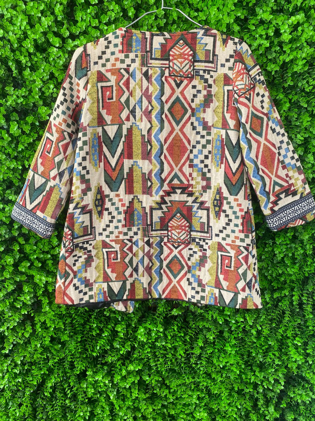 Aztec Print Open-Front Cropped Jacket