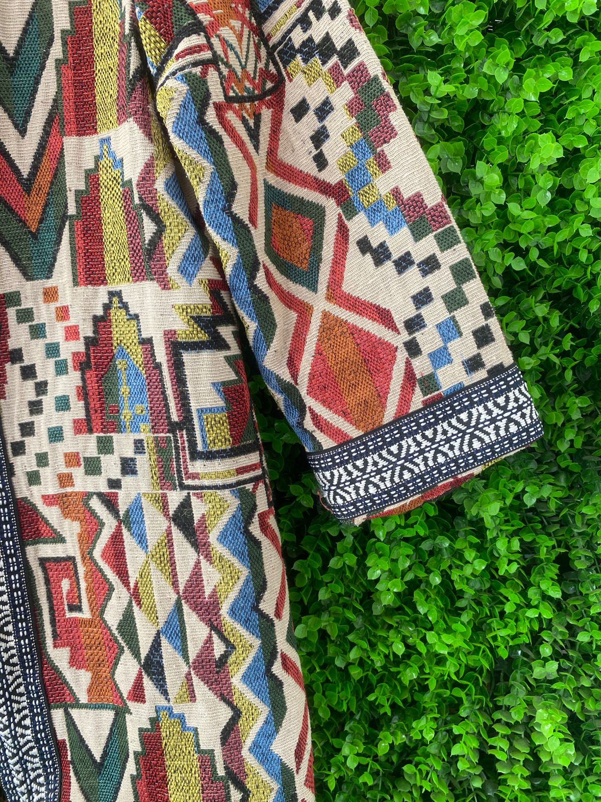 Aztec Print Open-Front Cropped Jacket