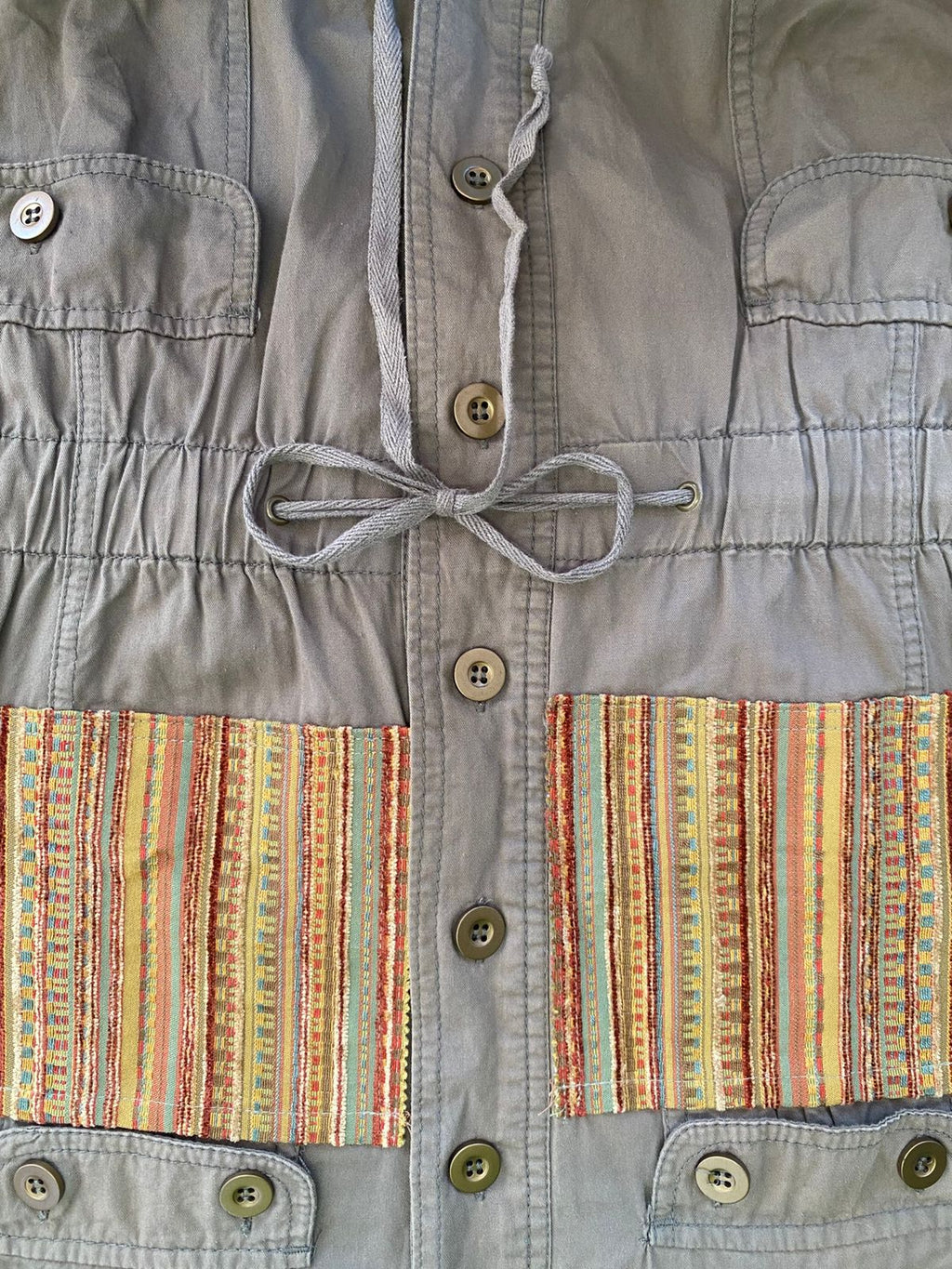 Khaki Utility Jacket with Woven Panel Detail
