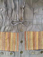 Khaki Utility Jacket with Woven Panel Detail
