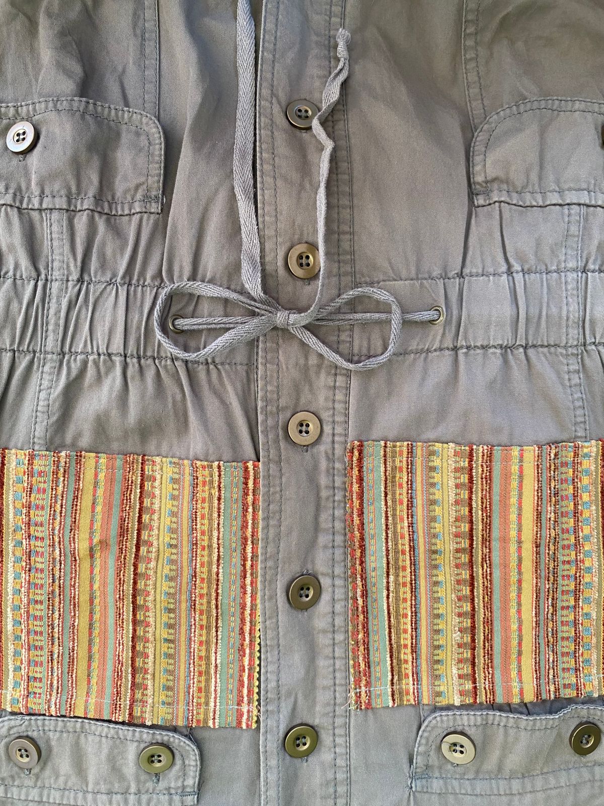 Khaki Utility Jacket with Woven Panel Detail