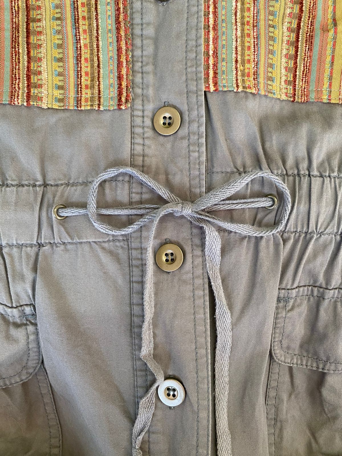 Khaki Utility Jacket with Woven Panel Detail
