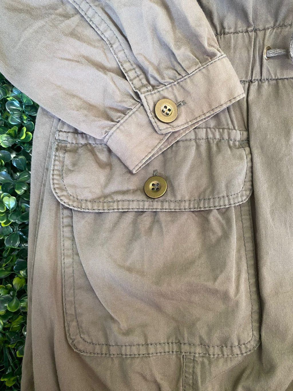 Khaki Utility Jacket with Woven Panel Detail