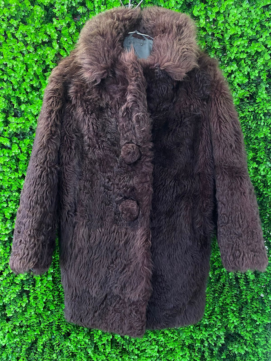 Dark Brown Shearling-Style Coat with Pockets