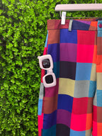 Rainbow Colour Block Check Pants with Pockets