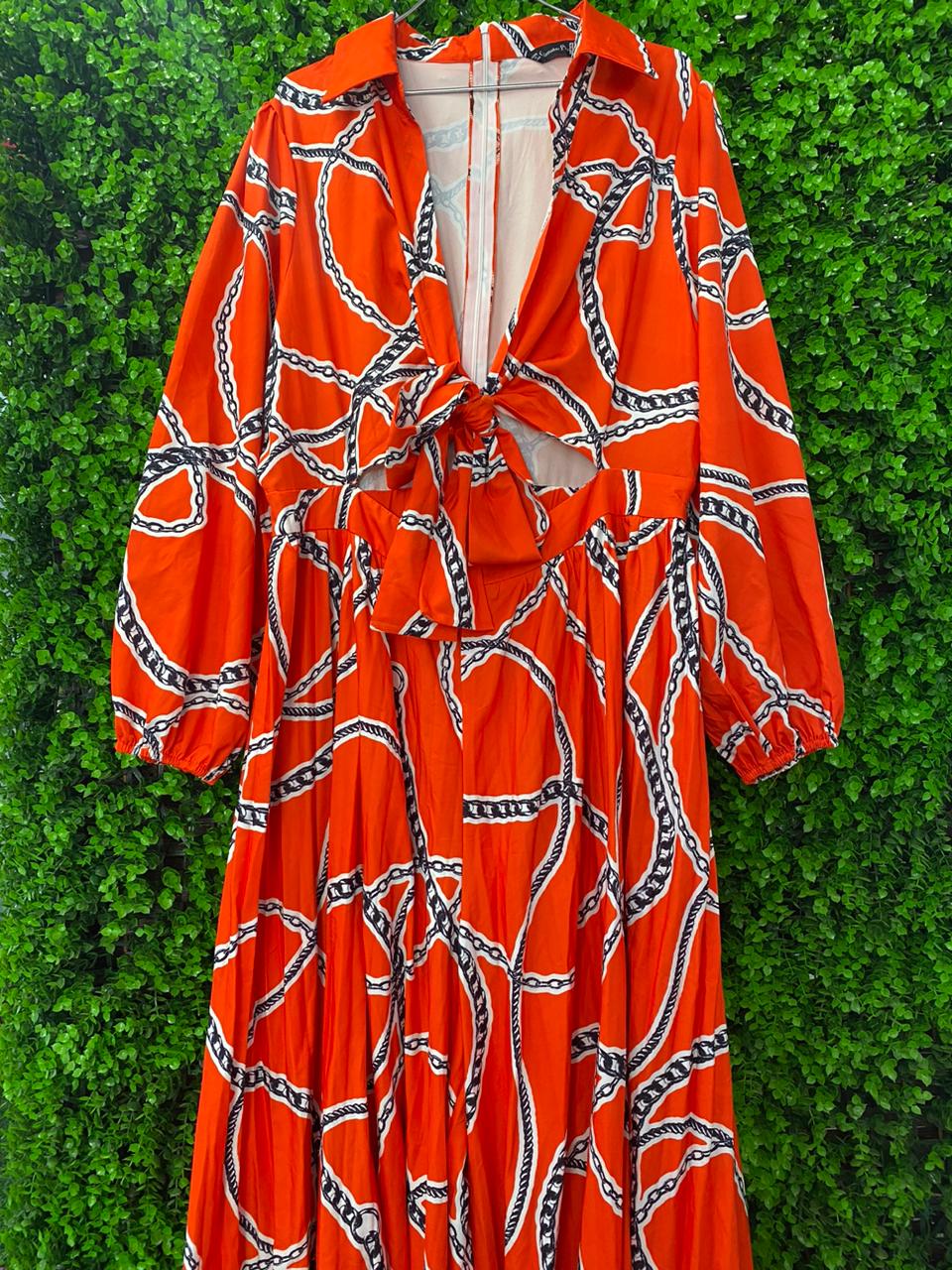 Sunset Abstract Tie-Front Dress