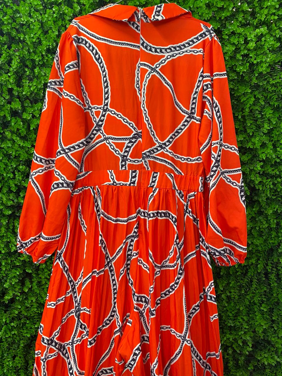 Orange Chain Print Tie-Front Jumpsuit