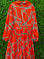 Orange Chain Print Tie-Front Jumpsuit