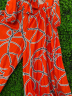 Orange Chain Print Tie-Front Jumpsuit