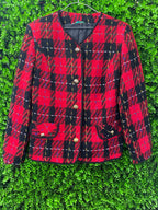 Red & Black Tartan Cropped Jacket