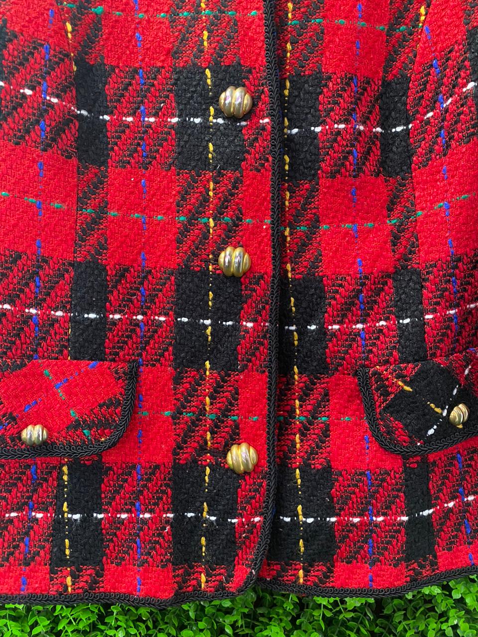 Red & Black Tartan Cropped Jacket