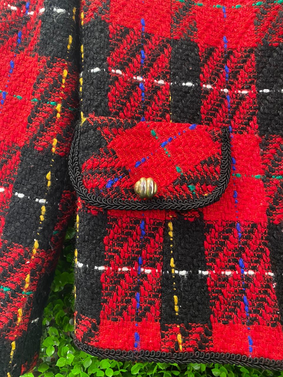 Red & Black Tartan Cropped Jacket
